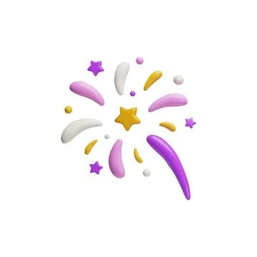 Sparkling firework explosion, firecracker 3D plastic style vector render illu Stock Illustration