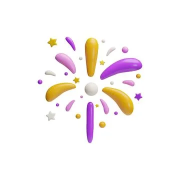 Sparkling firework explosion, firecracker 3D plastic style, vector bursting.. Stock Illustration