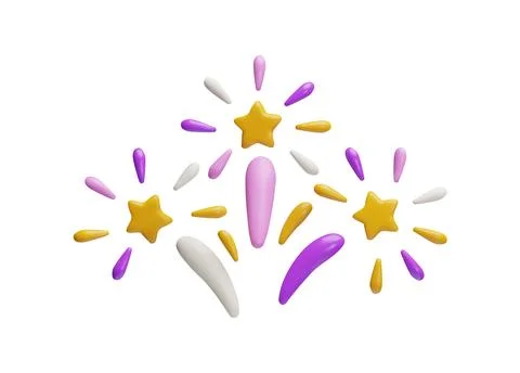 Sparkling firework explosion, firecracker pattern with stars 3D plastic sty.. Stockillustratie