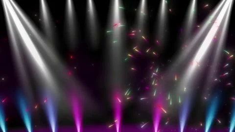 Sparkling Fireworks Display on Dark Stage with Spotlight Beams Stock Footage 338004634