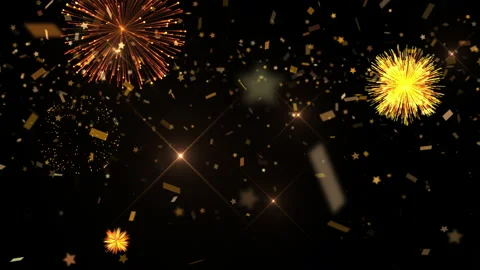 Sparkling fireworks eve explosion background golden video Stock Footage 233509015