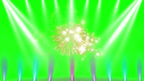 Sparkling fireworks on green screen with spotlight beams Stock Footage 336591310