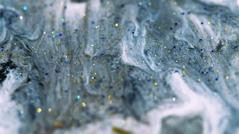 Sparkling fluid wave glitter paint flow gray white Stock Footage 277157385