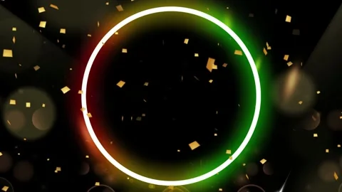 Sparkling Gold Confetti Falling in Dark Atmospheric Background with Bokeh Lights Stock Footage 337527327