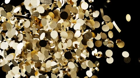 Sparkling gold confetti pieces elegantly cascade across a vibrant celebrato.. Видео 341680268