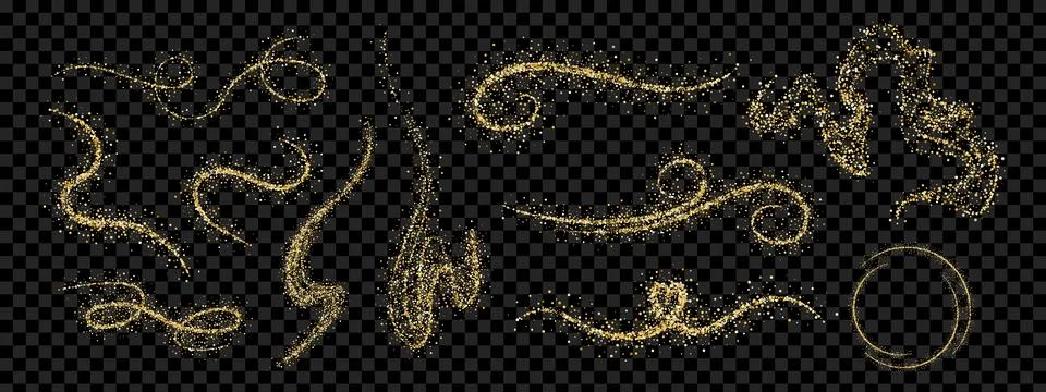 Sparkling gold dust design element set. Decorative glitter trails for elega.. Stock Illustration