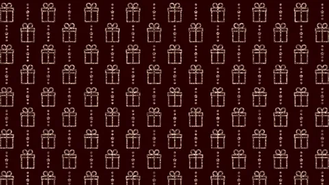 Sparkling gold gift boxes on a dark red background. Animated holiday background. Stock Footage 324631414