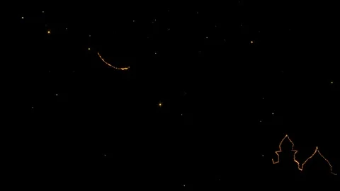 Sparkling golden glitter magically  creating moon and mosque. 스톡 동영상 130158975