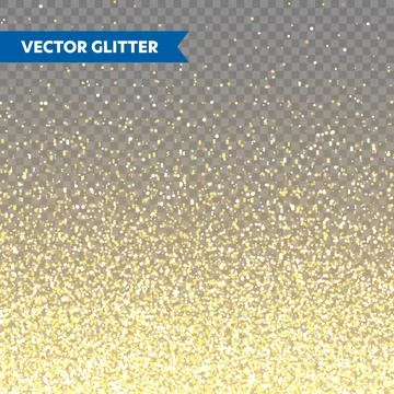 Sparkling Golden Glitter on Transparent Vector Background. Falling Shiny Ilustración de archivo