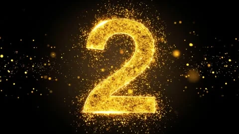Sparkling Golden Number Two Countdown Animation on Black Background Stock Footage 333411064