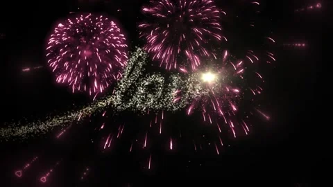Sparkling golden script writing love text amidst vibrant pink heart shaped Stock Footage 343818469
