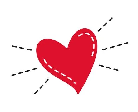 Sparkling heart with rays doodle flat style love isolated icon symbol of love Illustrazione stock