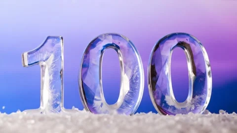 Sparkling Ice "100" Number Displayed on Snow with Gradient Background Stock Footage 333411067