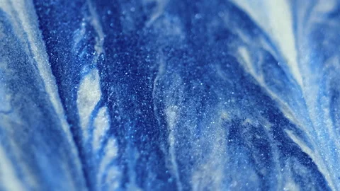 Sparkling ink drip acrylic spill blue white paint Stock Footage 274518908