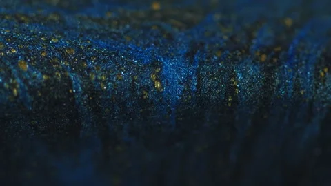 Sparkling ink spill paint drip blue golden fluid Stock Footage 261433333