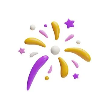 Sparkling light, sparkler, firework explosion 3D plastic style icon. Cartoon  Stock Illustration
