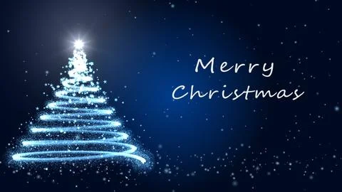 Sparkling Lights Merry Christmas Message in English on Blue Background. Stock Illustration