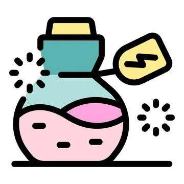 Sparkling magic potion with lightning label is brewing and casting light Stock Illustration