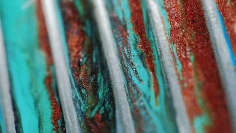 Sparkling paint drip glitter fluid mix cyan red Video stock 270790918
