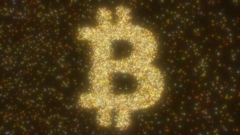 Sparkling Points Of Light Form Iconic Bitcoin Cryptocurrency Symbol 写真素材
