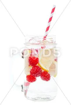 Sparkling raspberry lemon water Stock Photos