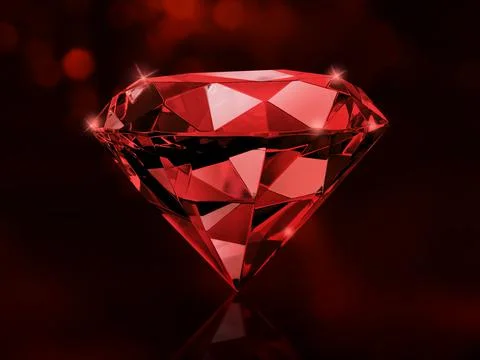 Sparkling red diamonds on a dark red glowing bokeh background. Illustrazione stock