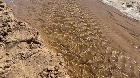 Sparkling River Water Flowing Over Sand Patterns in Sunlight Stock-Footage 334768287