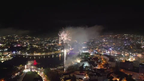 Sparkling Spectacle: Captivating Fireworks over Da Lat Video stock 242335796