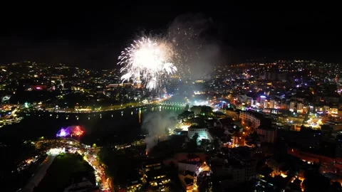 Sparkling Spectacle: Captivating Fireworks over Da Lat Stock Footage 242578105