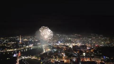 Sparkling Spectacle: Captivating Fireworks over Da Lat Video stock 242578393