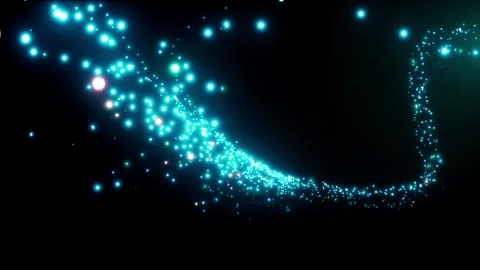 Sparkling splines with glowing small neon balls. Flying particles in black b Video stock 256841455