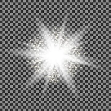 Sparkling Star, Glowing Light Explosion. Starburst with Sparkles on Checkered Stock Illustration