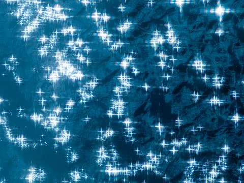 Sparkling Star-Shaped Light Reflections on Blue Water Surface, Glittering B.. Stock-Illustration