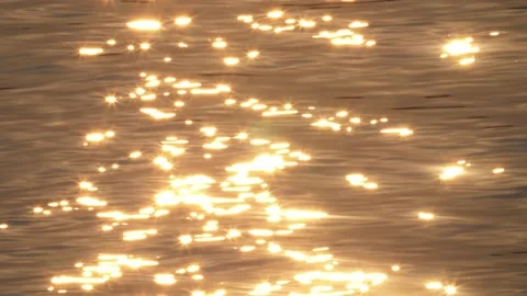 Sparkling sunset water. Golden pink reflections on the lake surface. Stock Footage