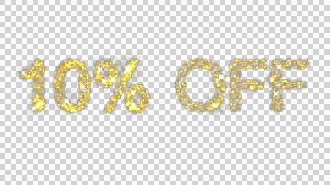 Sparkling text animation displaying 10% off promotion in shimmering gold ef.. Stock Illustration