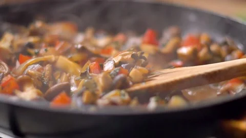 Sparkling vegetable omelet, pan stew, bubbling Stock Footage 168966481