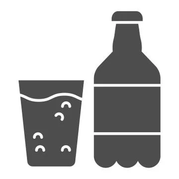 Sparkling water solid icon. Bottle of water and glass vector illustration Stock Illustration