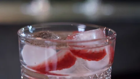 Sparkling water with strawberries Stock Footage 129088094