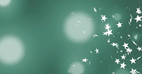 Sparkling white star cluster streaming out on right of teal gradient, with bokeh Stockillustratie