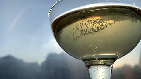 Sparkling Wine in Hollow Stem Champaign Glass Stock Footage