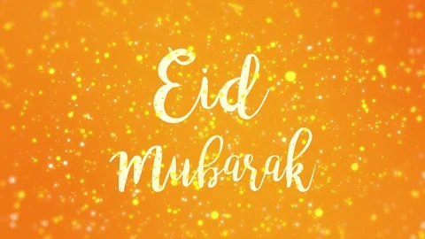 Sparkly orange yellow Eid Mubarak greeting card video Stock Footage 122413372