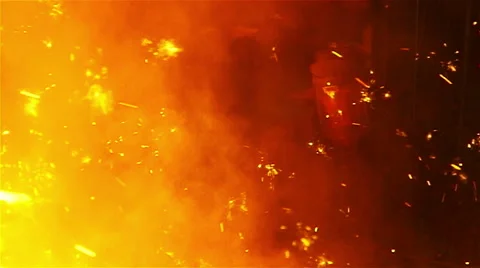 Sparks and fire workers at work Stock Footage 55355476