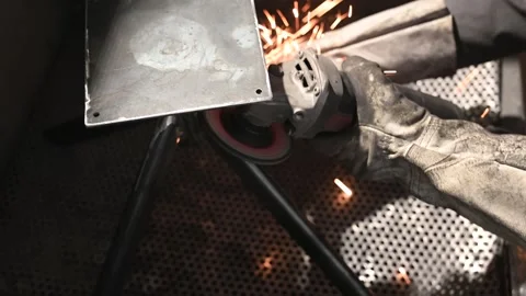 Sparks from the Angle Grinder. Man at work. Stock Footage 266353561