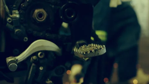 Sparks behind a motorcycle peddle Stock Footage 279007257