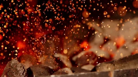 Sparks from coals in slow motion Stock Footage 67860607