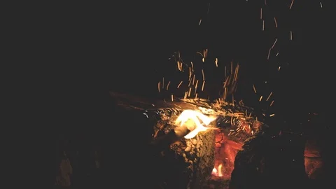 Sparks from the fire at night Stock Footage 114165428
