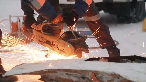 Sparks fire while cutting steel Stock-Footage 62350787