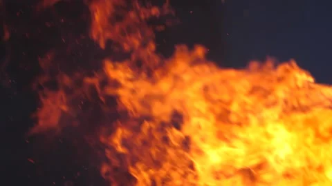 Sparks Fly From Flames Of Large Fire Stock Footage 195281372