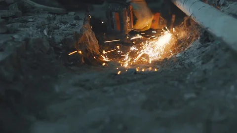 Sparks fly from the grinder in slow motion Stock Footage 96488938