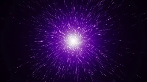 Sparks fly from the light source in a chaotic order on a purple background Stock Footage 256597239